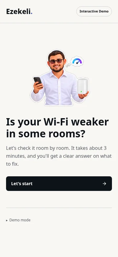Wi-Fi Coverage Check mobile demonstration welcome screen