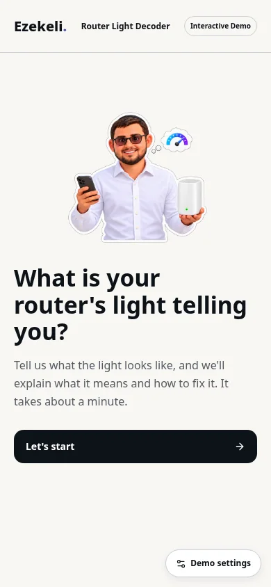 Router Light Decoder mobile demonstration welcome screen